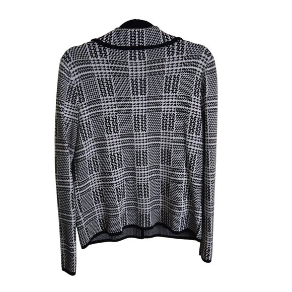 Jones New York Collection Black White Plaid Cotton Blend Sweater Blazer Size L - Picture 2 of 7